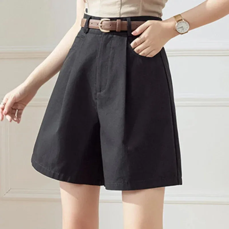 2024 New Summer Waist Office Ladies Solid Pockets Workwear Half Shorts