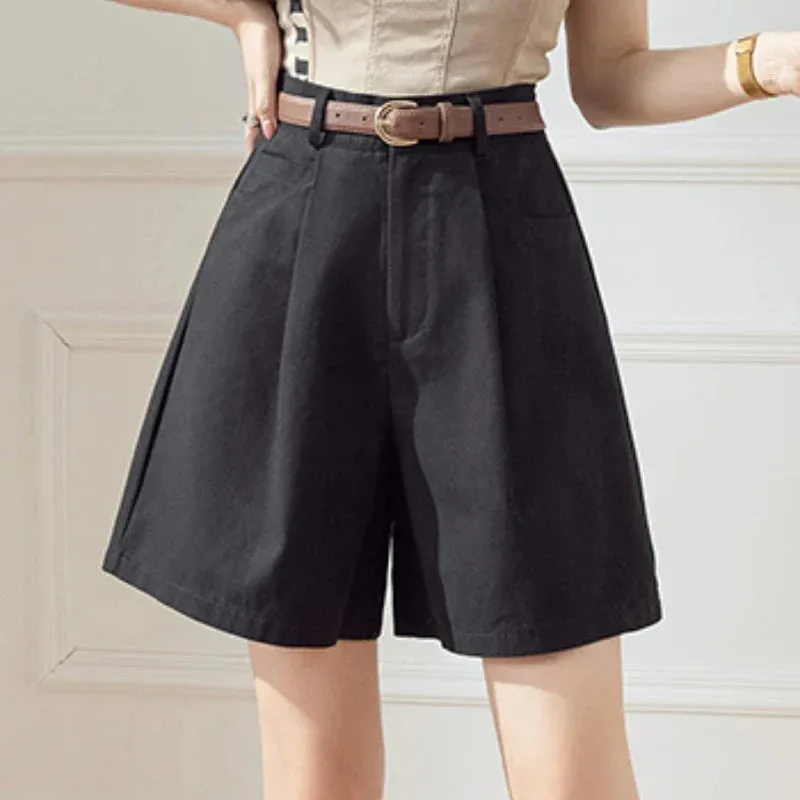 2024 New Summer Waist Office Ladies Solid Pockets Workwear Half Shorts
