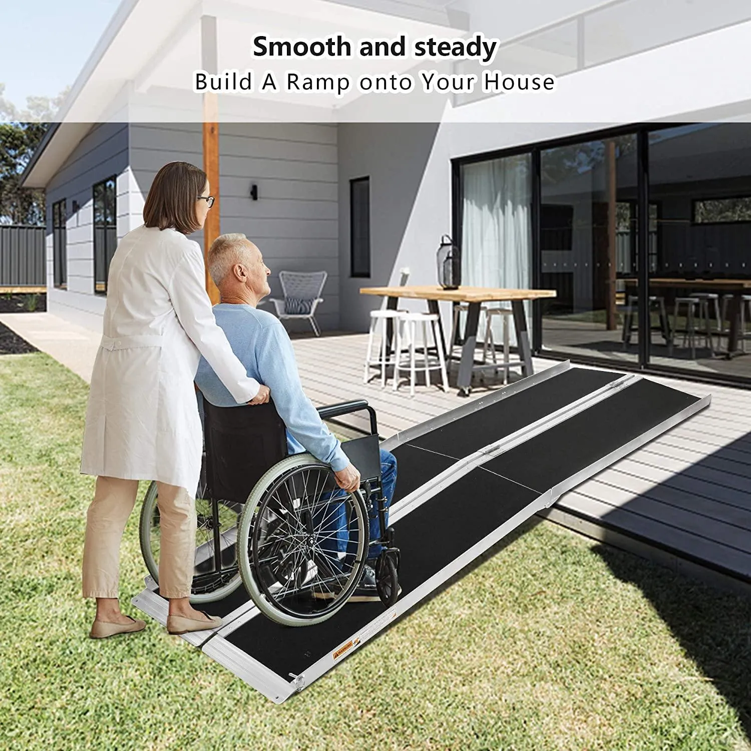 8Ft Ramp For Wheelchair, Multi-fold Wheelchair Ramps, w/Anti-Slip Carpeted Stairs, Mobility Handicap Suitcase For Doorways, Stairs, Mobility Scooter