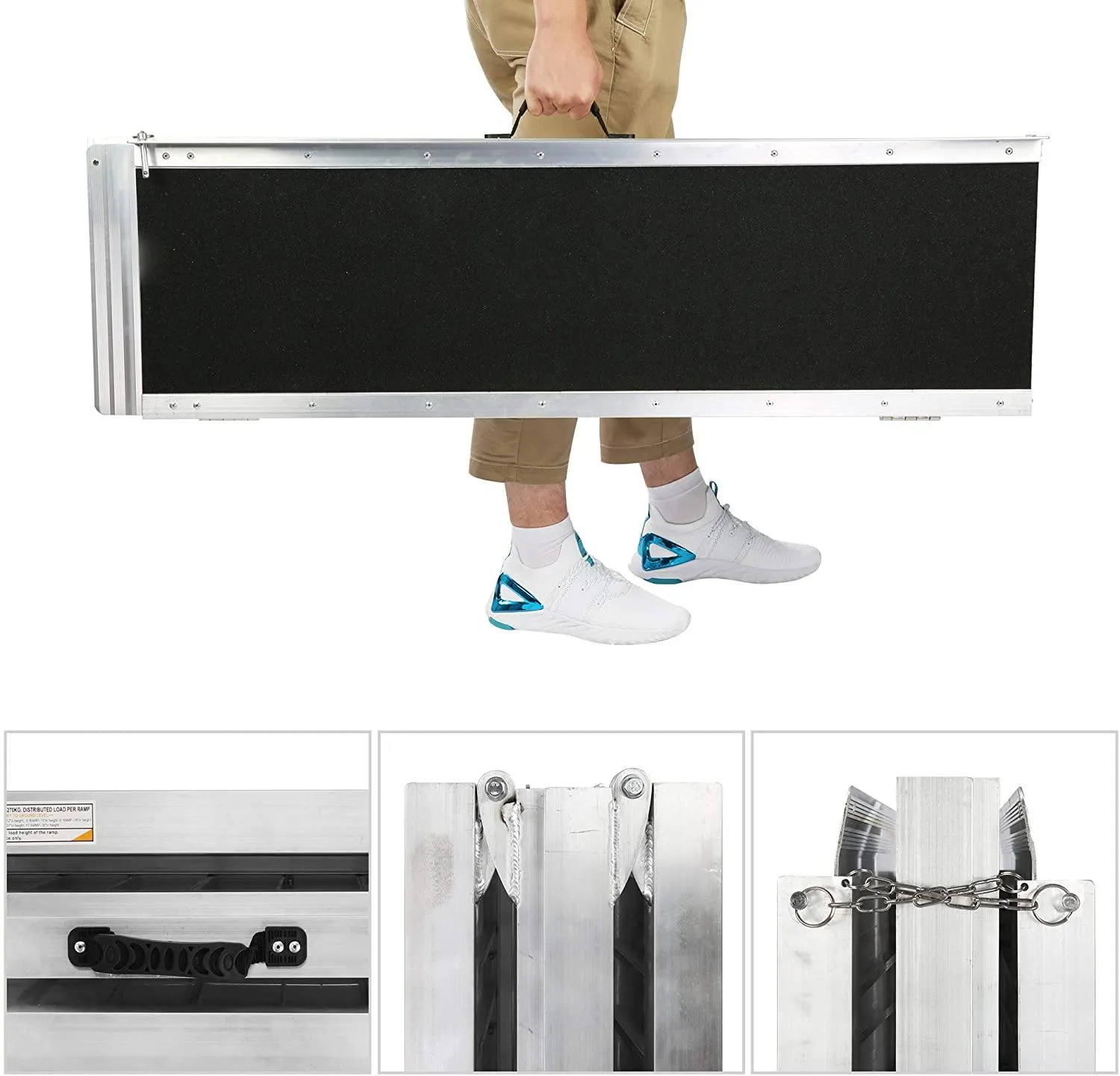 8Ft Ramp For Wheelchair, Multi-fold Wheelchair Ramps, w/Anti-Slip Carpeted Stairs, Mobility Handicap Suitcase For Doorways, Stairs, Mobility Scooter