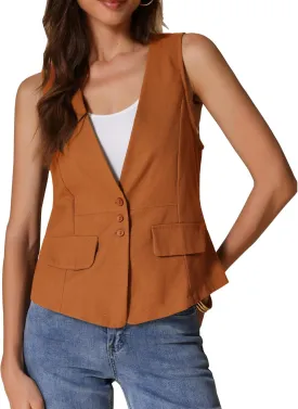 Allegra K Women's Casual Linen Vest Loose Sleeveless Blazer Lightweight Jacket Waistcoat