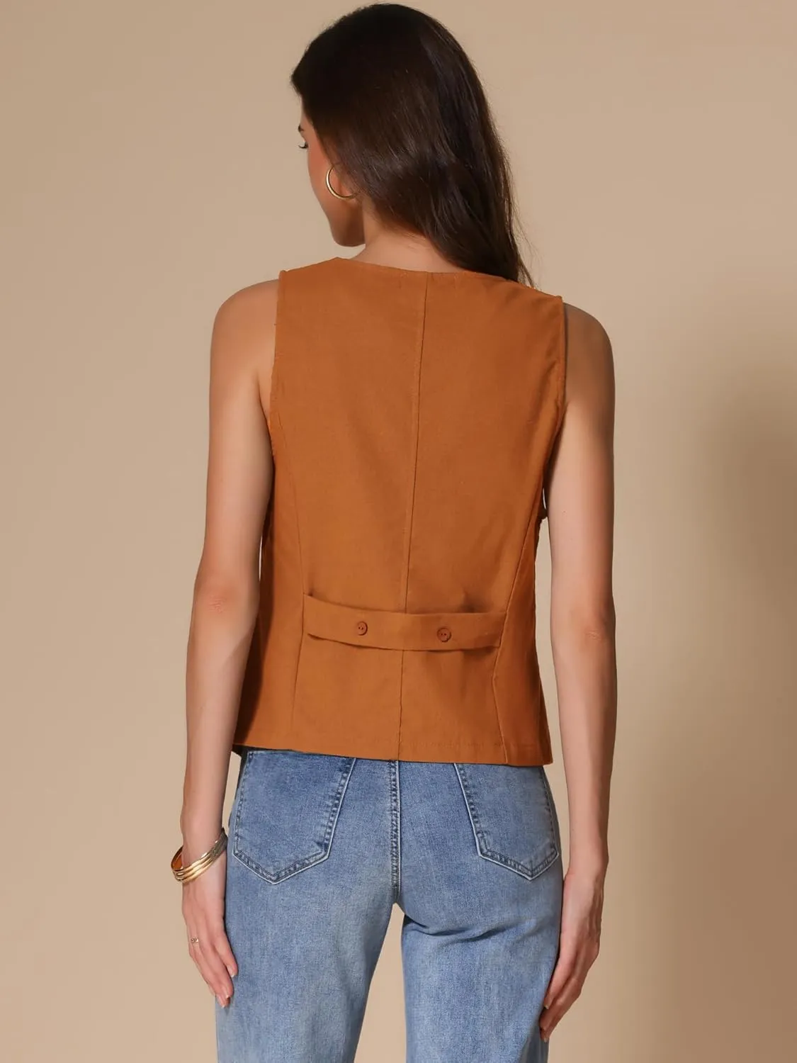 Allegra K Women's Casual Linen Vest Loose Sleeveless Blazer Lightweight Jacket Waistcoat
