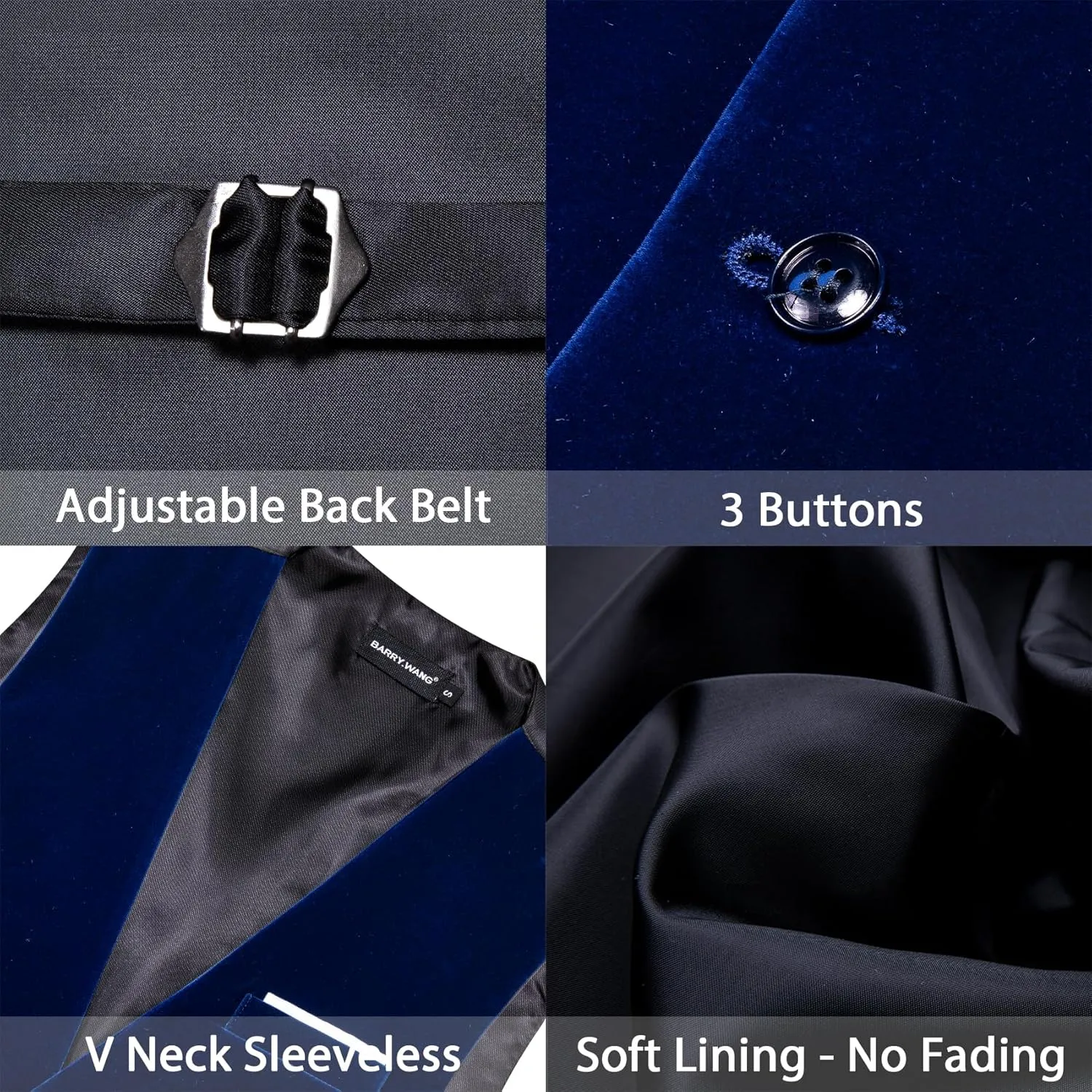 Barry.Wang Men's Velvet Vests Formal Waistcoat Bowtie Set Hanky Cufflink Armband Wedding Party Tuxedo Vest 6PCS