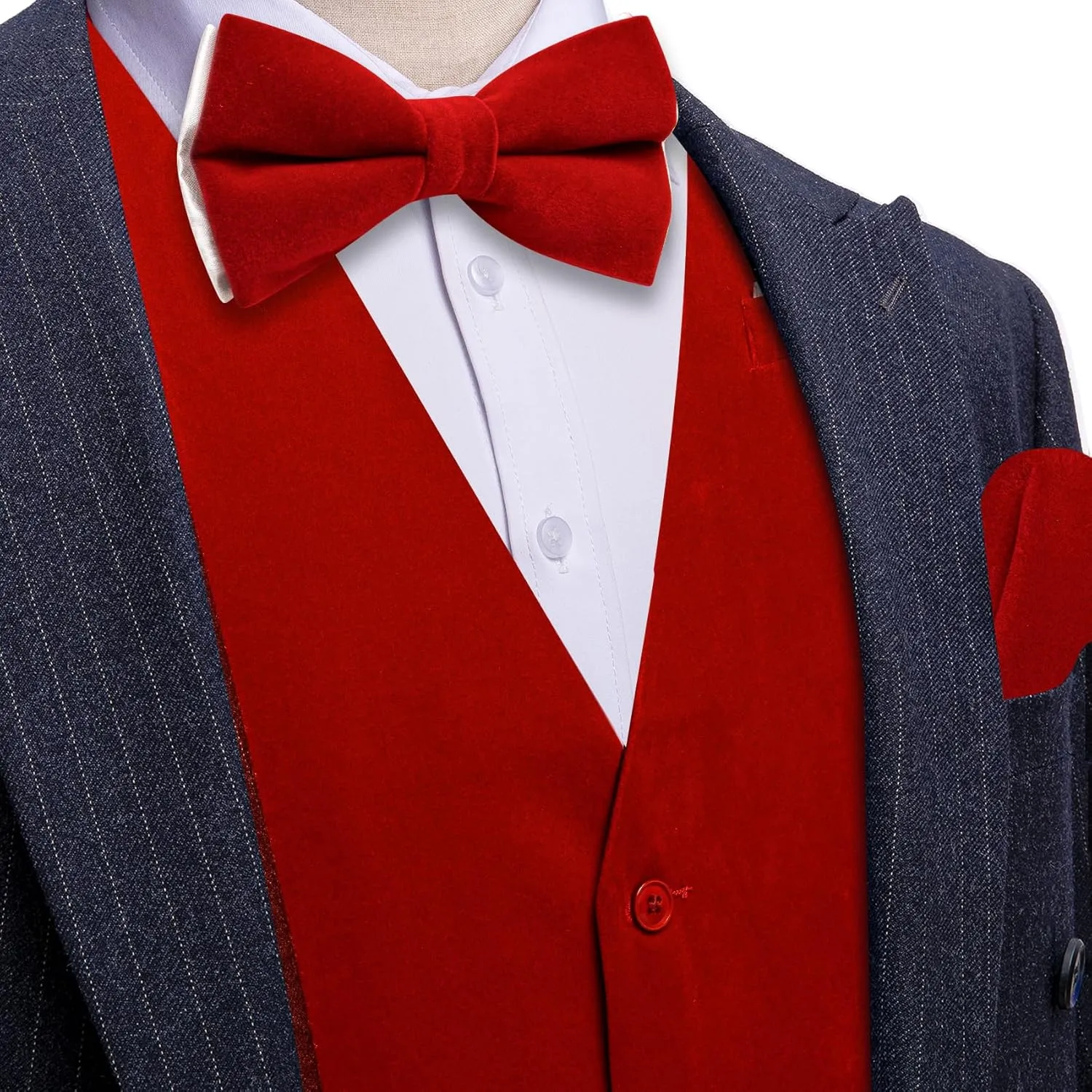 Barry.Wang Men's Velvet Vests Formal Waistcoat Bowtie Set Hanky Cufflink Armband Wedding Party Tuxedo Vest 6PCS