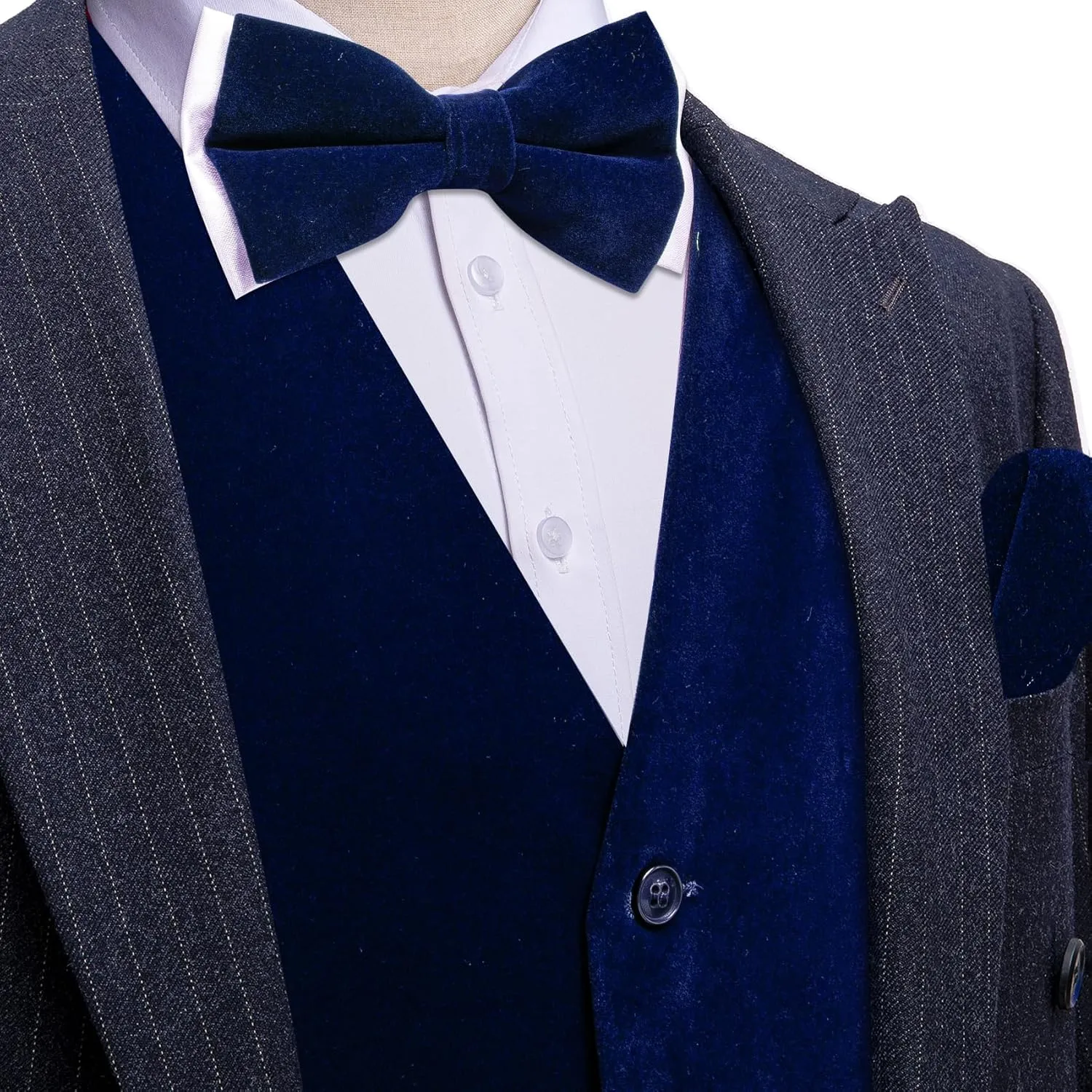 Barry.Wang Men's Velvet Vests Formal Waistcoat Bowtie Set Hanky Cufflink Armband Wedding Party Tuxedo Vest 6PCS