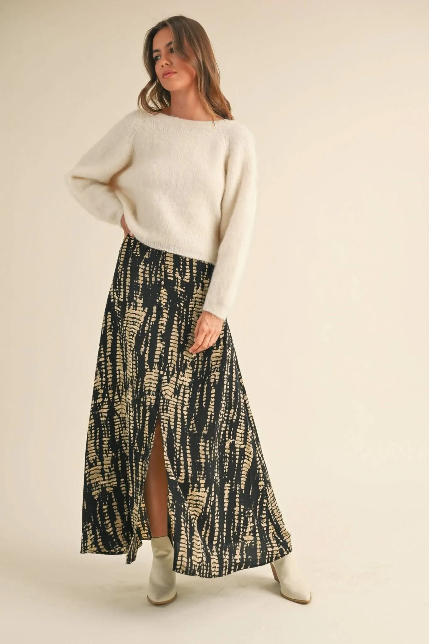 Black   Tan Pattern Long Skirt