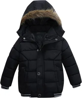 Boys and Toddler's Winter Parka Coat Fu Collar Hood Fleece Lined Puffer Jacket Thicken Padded Plaid Sweater Vest Girls