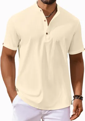 COOFANDY Men's Casual Henley Shirts Short Sleeve Summer Beach T-Shirts Banded Collar Henleys Button Tee Shirt