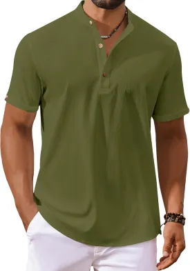 COOFANDY Men's Casual Henley Shirts Short Sleeve Summer Beach T-Shirts Banded Collar Henleys Button Tee Shirt