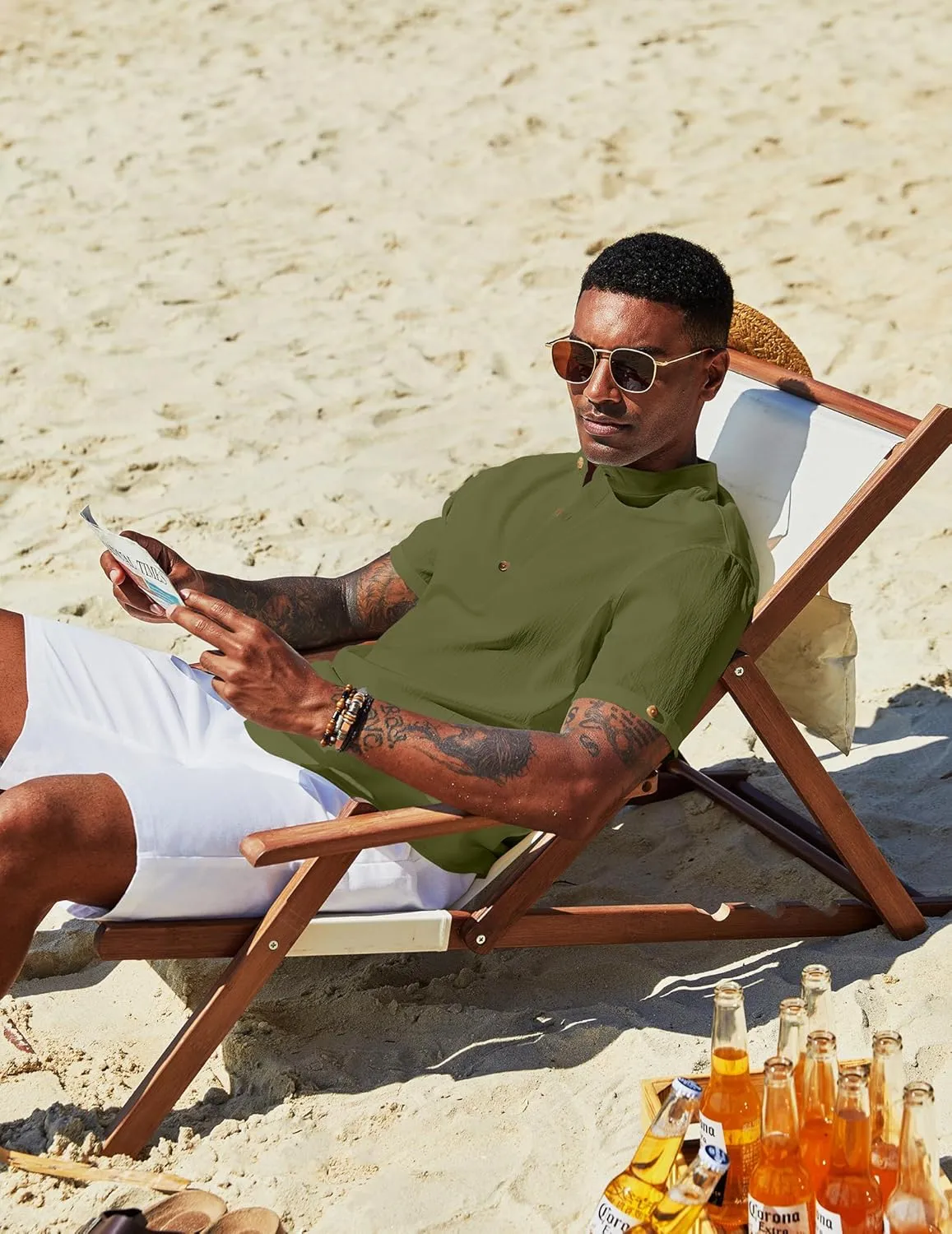 COOFANDY Men's Casual Henley Shirts Short Sleeve Summer Beach T-Shirts Banded Collar Henleys Button Tee Shirt