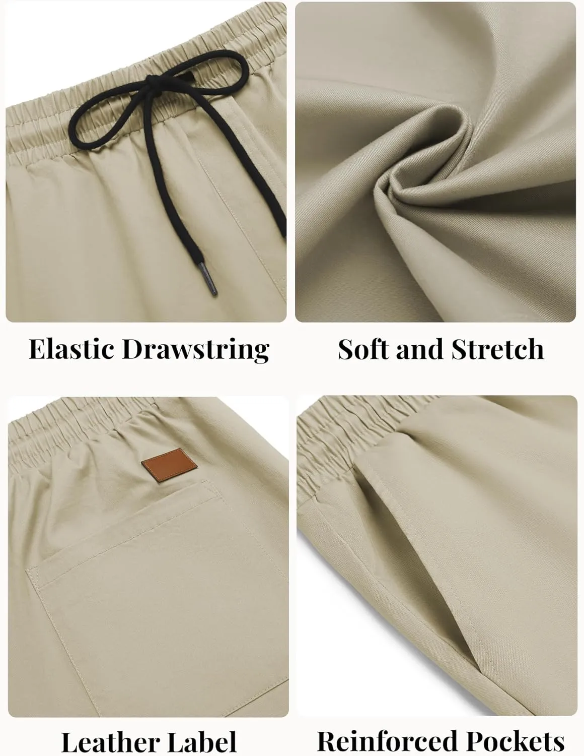 COOFANDY Men's Casual Shorts Cotton Elastic Waist Drawstring Shorts Lightweight Summer Beach Shorts