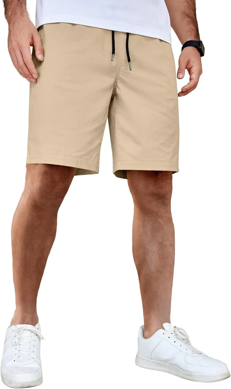 COOFANDY Men's Casual Shorts Cotton Elastic Waist Drawstring Shorts Lightweight Summer Beach Shorts