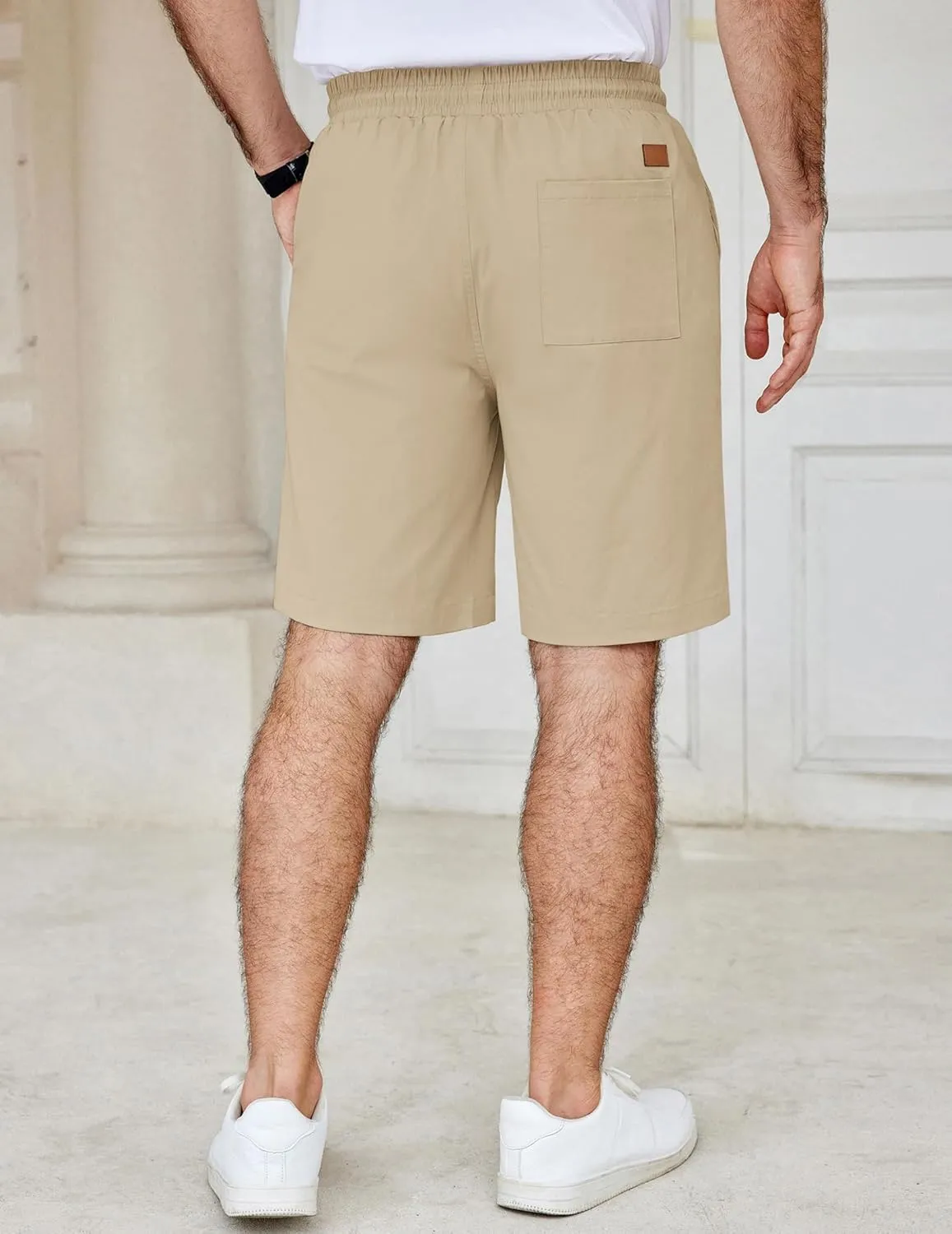 COOFANDY Men's Casual Shorts Cotton Elastic Waist Drawstring Shorts Lightweight Summer Beach Shorts