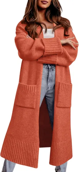 Danedvi Long Cardigan Sweaters for Women 2025 Fall Open Front Knit Oversized Cardigans Duster Coat with Pockets