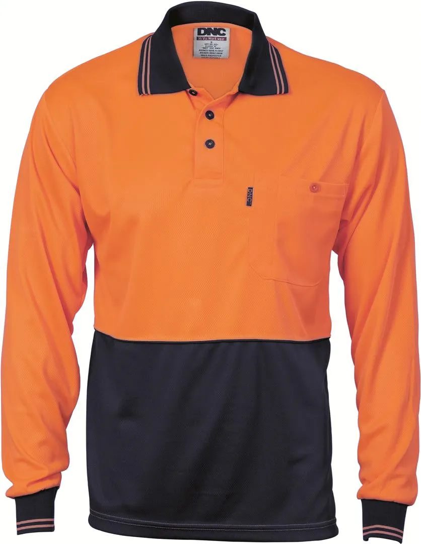 DNC Hi Vis Two Tone Cool Breathe Polo Shirt Long Sleeve (3813)-3 Pack