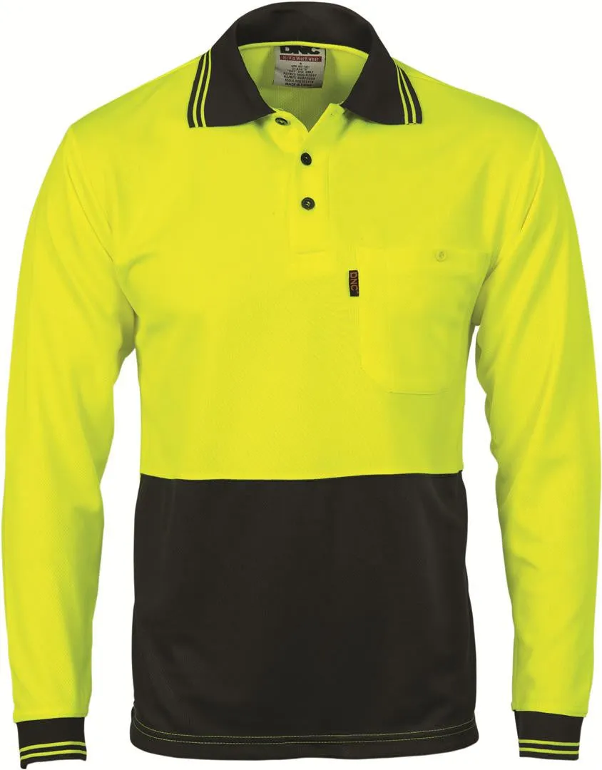 DNC Hi Vis Two Tone Cool Breathe Polo Shirt Long Sleeve (3813)-3 Pack