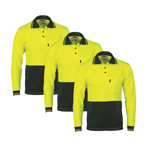DNC Hi Vis Two Tone Cool Breathe Polo Shirt Long Sleeve (3813)-3 Pack