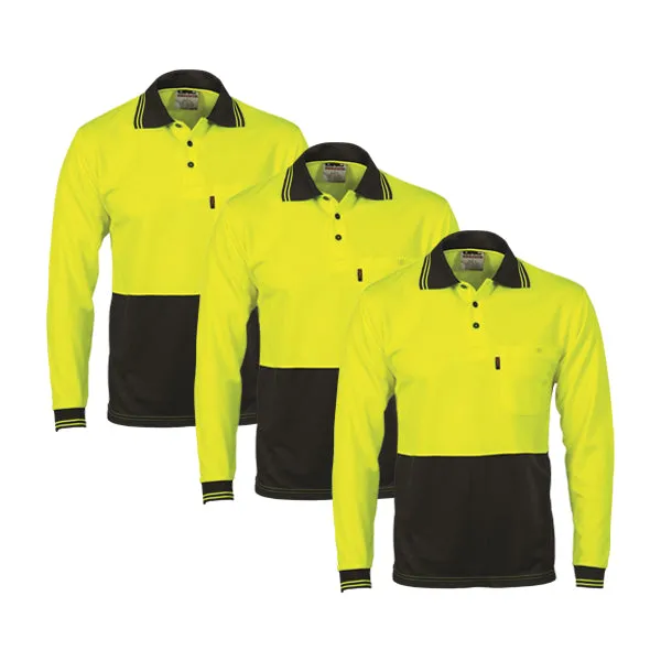 DNC Hi Vis Two Tone Cool Breathe Polo Shirt Long Sleeve (3813)-3 Pack