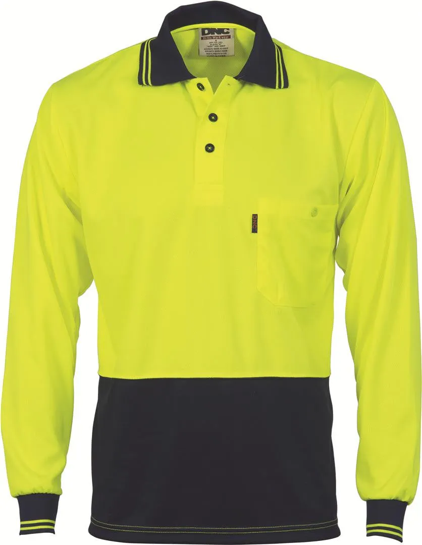 DNC Hi Vis Two Tone Cool Breathe Polo Shirt Long Sleeve (3813)-3 Pack