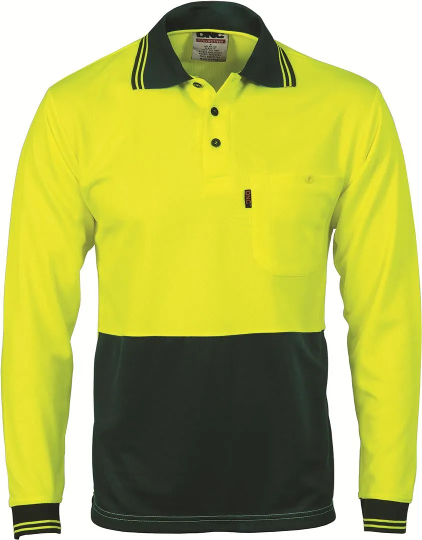DNC Hi Vis Two Tone Cool Breathe Polo Shirt Long Sleeve (3813)-3 Pack
