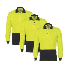 DNC Hi Vis Two Tone Cool Breathe Polo Shirt Long Sleeve (3813)-3 Pack