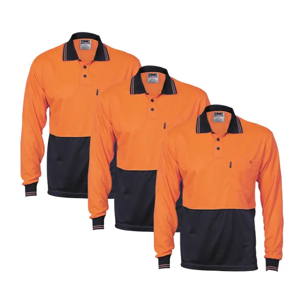 DNC Hi Vis Two Tone Cool Breathe Polo Shirt Long Sleeve (3813)-3 Pack