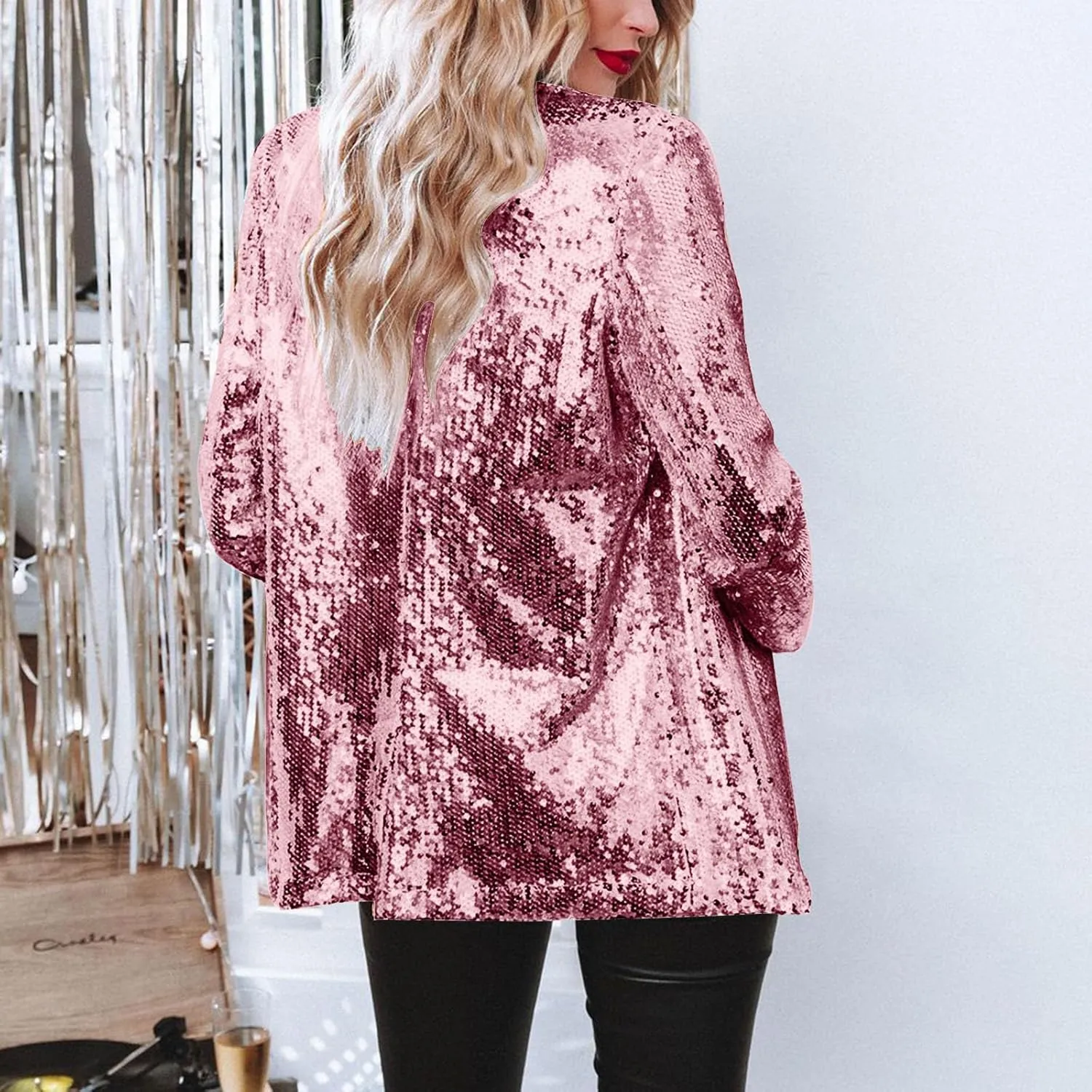 Firzero Womens Blazer Jacket Lapel Sequin Jackets Long Sleeve Open Front Blazer Shiny Jacket Sparkly Glitter Party Cardigan