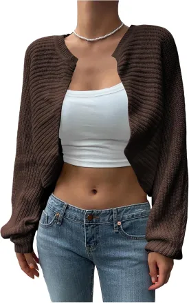 GORGLITTER Women's Long Sleeve Bolero Shrug Open Front Knit Cropped Cardigan Sweater Shrugs