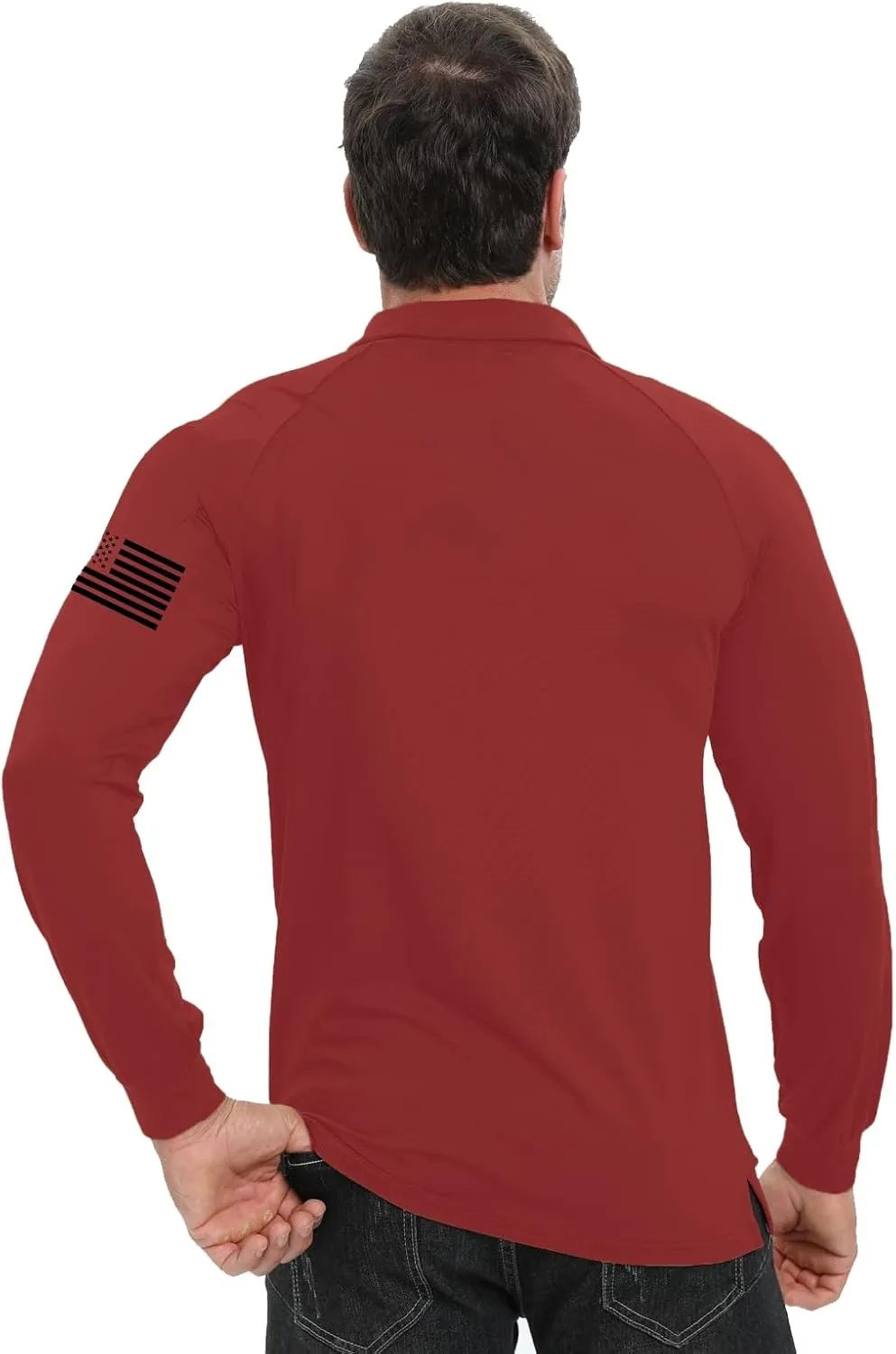H HYFOL Long Sleeve Polo Shirts for Men Graphic Stretch Casual American Patriotic Raglan Golf Polos for Men