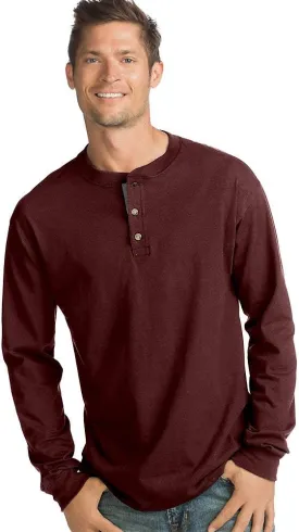 Hanes mens Beefy Long Sleeve Three-button Henley Shirt, Mulled Berry, Large US