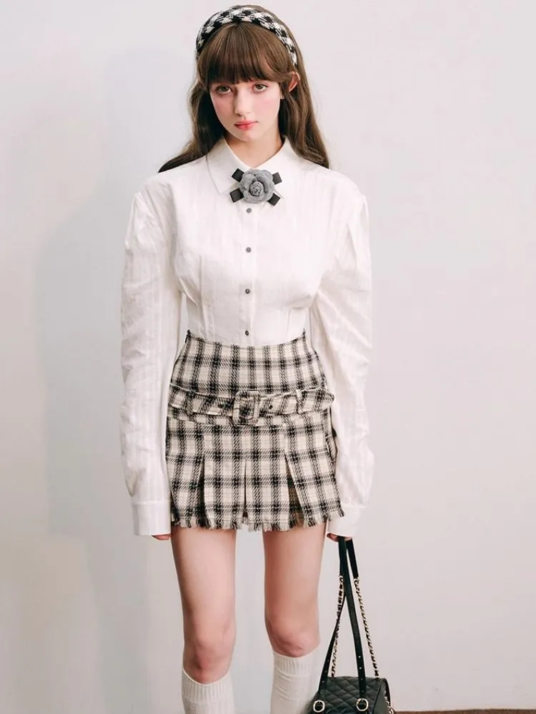 High waisted A-line pleated skirt【s0000004438】