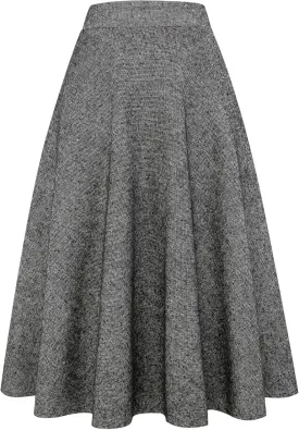 IDEALSANXUN Womens Plaid Wool Skirts Elastic Waist A-Line Pleated Tartan Long Skirts