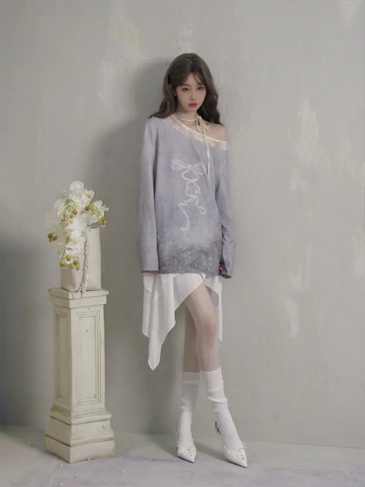 Irregular mesh splicing a-line high waist bustier skirt 【s0000007783】