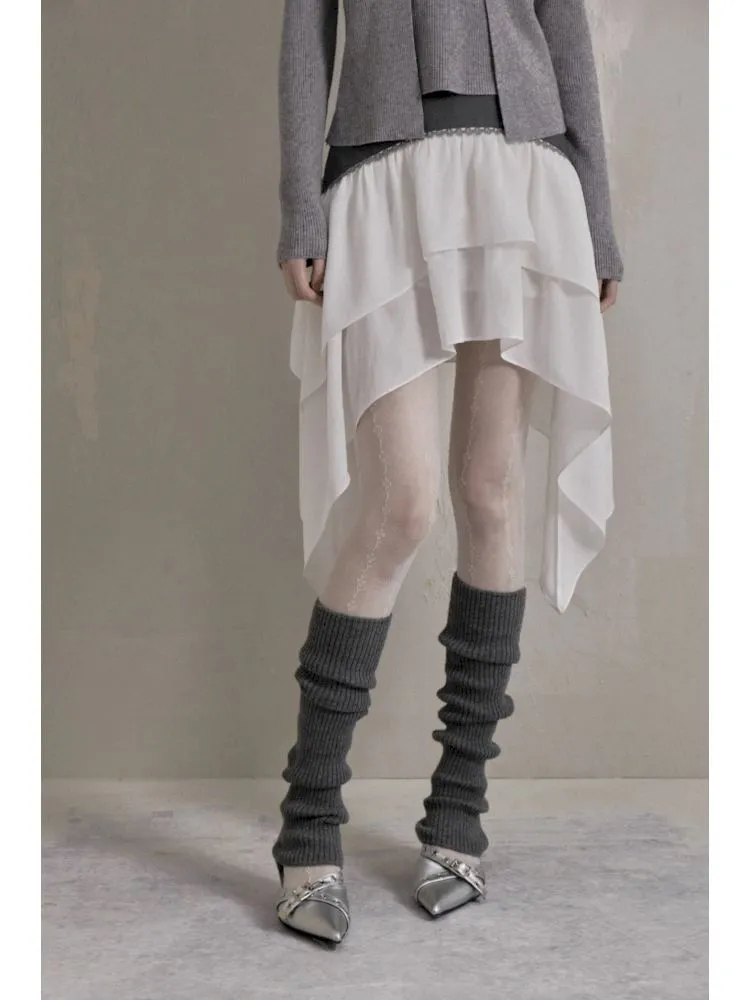 Irregular mesh splicing a-line high waist bustier skirt 【s0000007783】