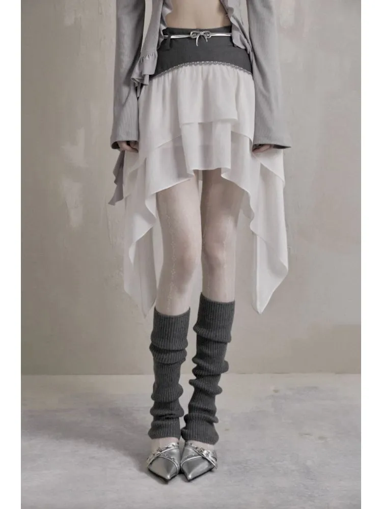 Irregular mesh splicing a-line high waist bustier skirt 【s0000007783】