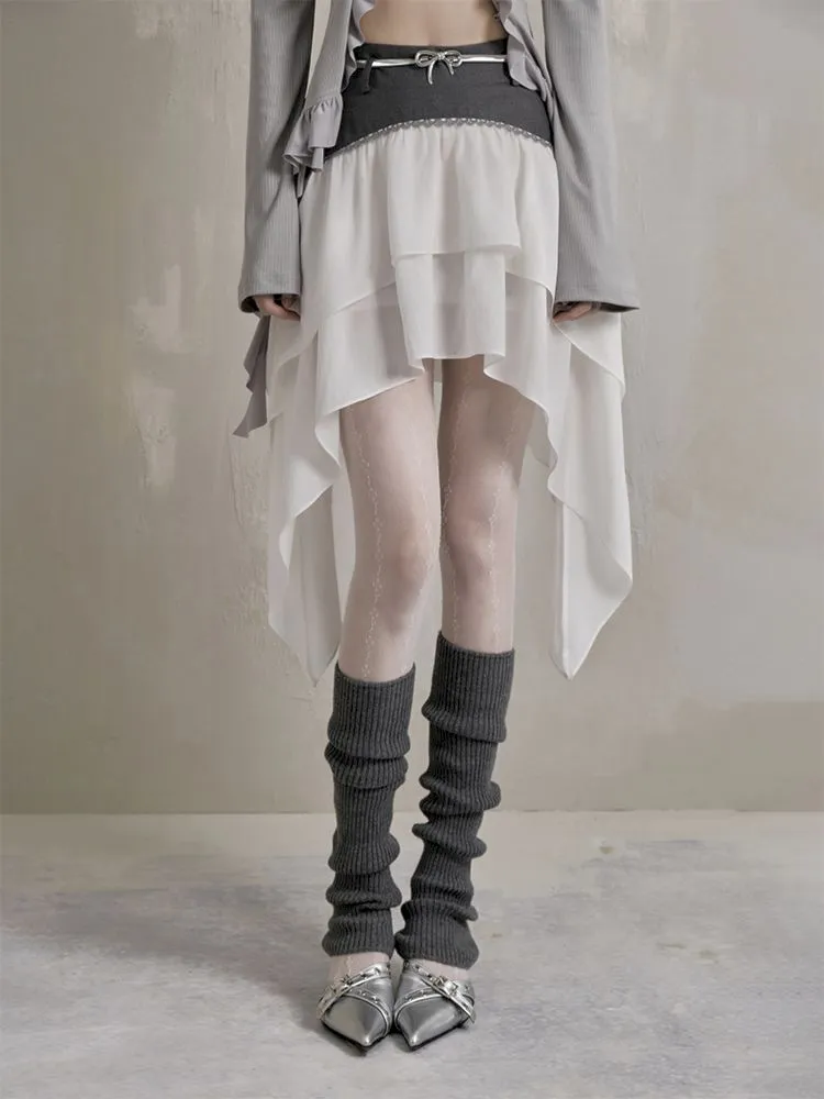Irregular mesh splicing a-line high waist bustier skirt 【s0000007783】