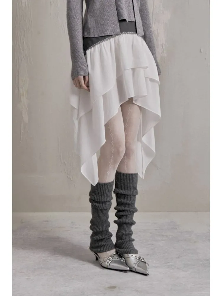 Irregular mesh splicing a-line high waist bustier skirt 【s0000007783】