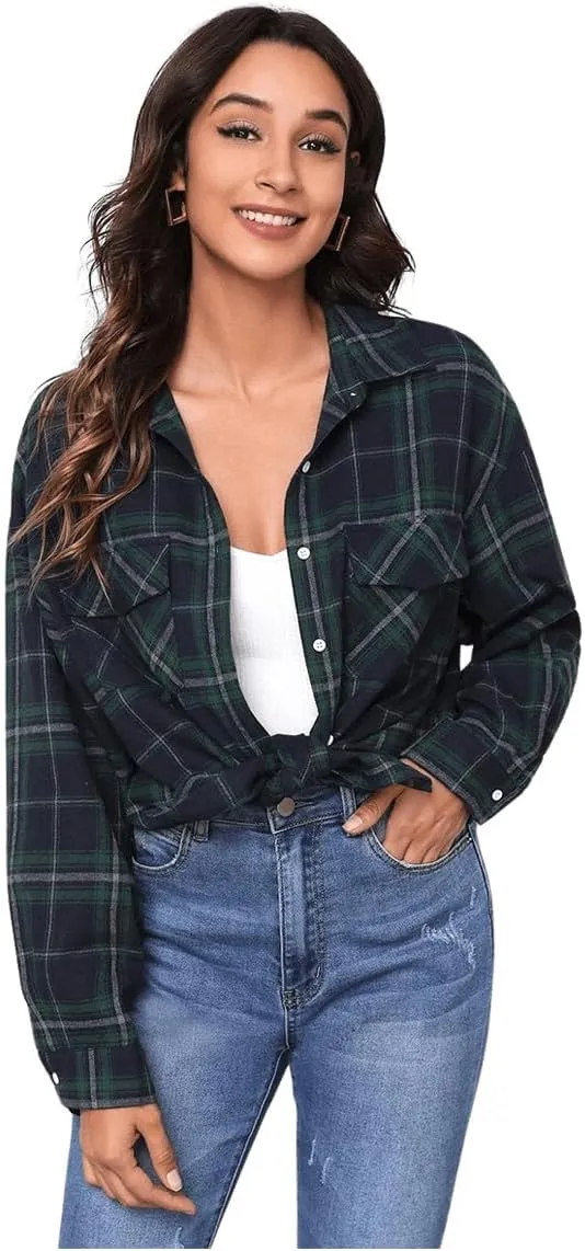 MakeMeChic Women's Plaid Shirts Oversized Flannels Shacket Jacket