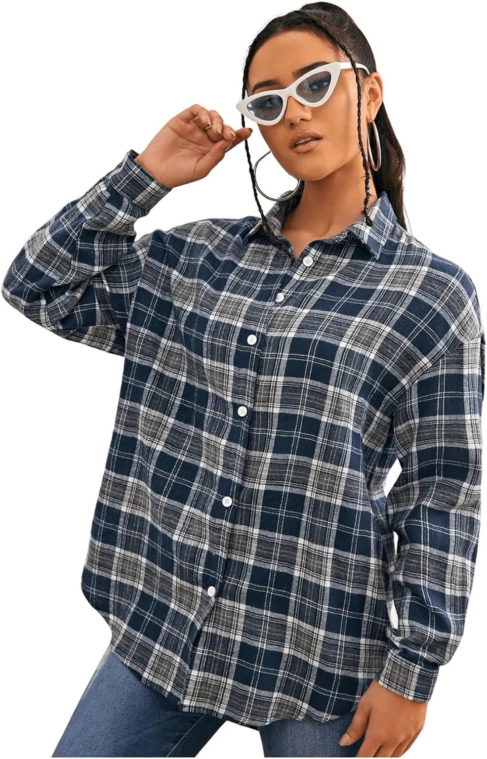 MakeMeChic Women's Plaid Shirts Oversized Flannels Shacket Jacket