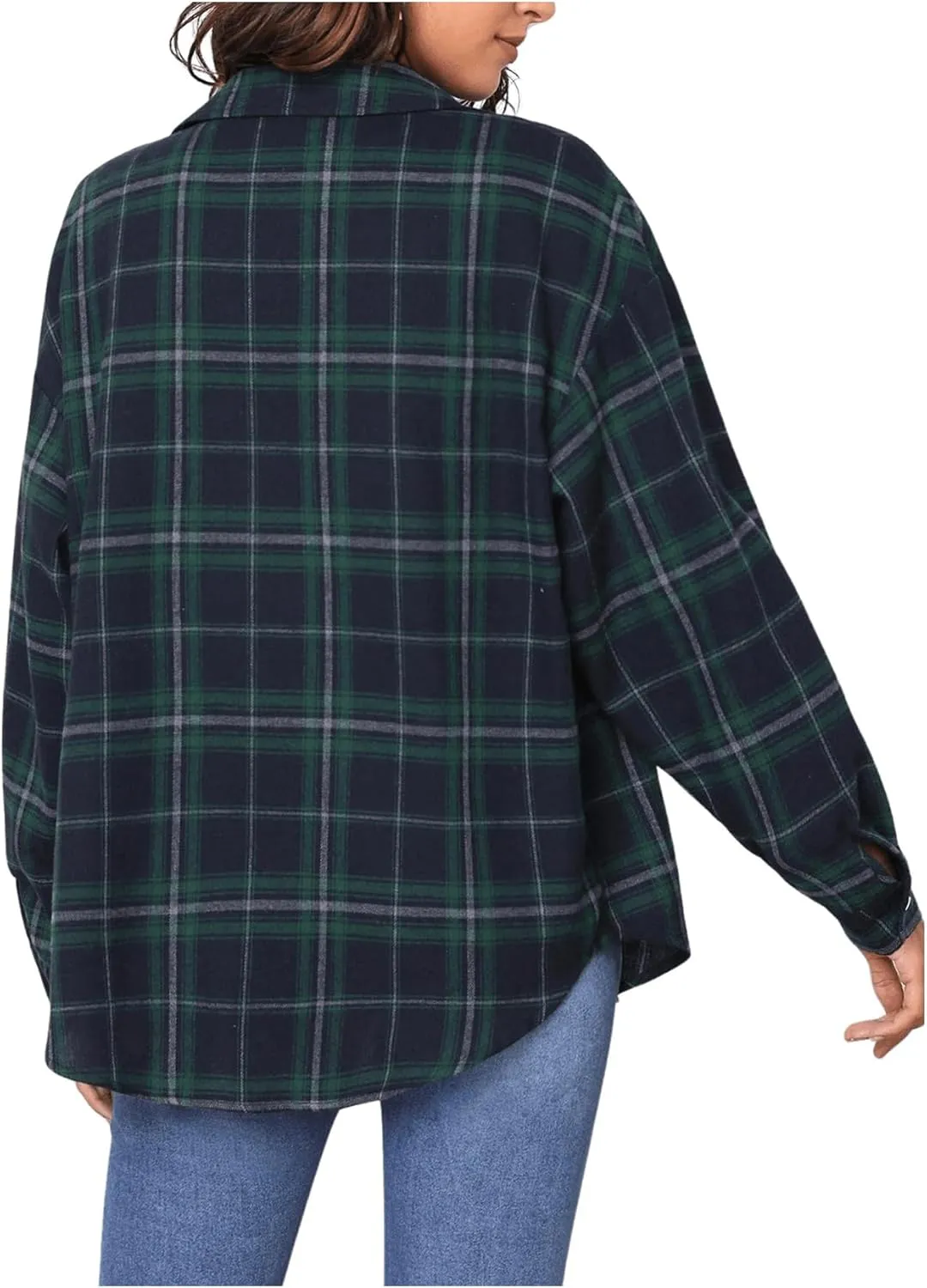 MakeMeChic Women's Plaid Shirts Oversized Flannels Shacket Jacket