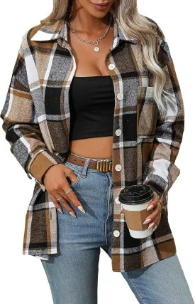 MakeMeChic Women's Plaid Shirts Oversized Flannels Shacket Jacket