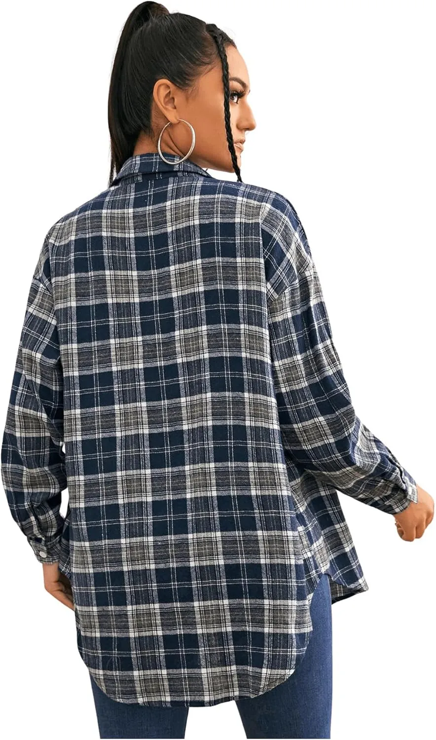 MakeMeChic Women's Plaid Shirts Oversized Flannels Shacket Jacket