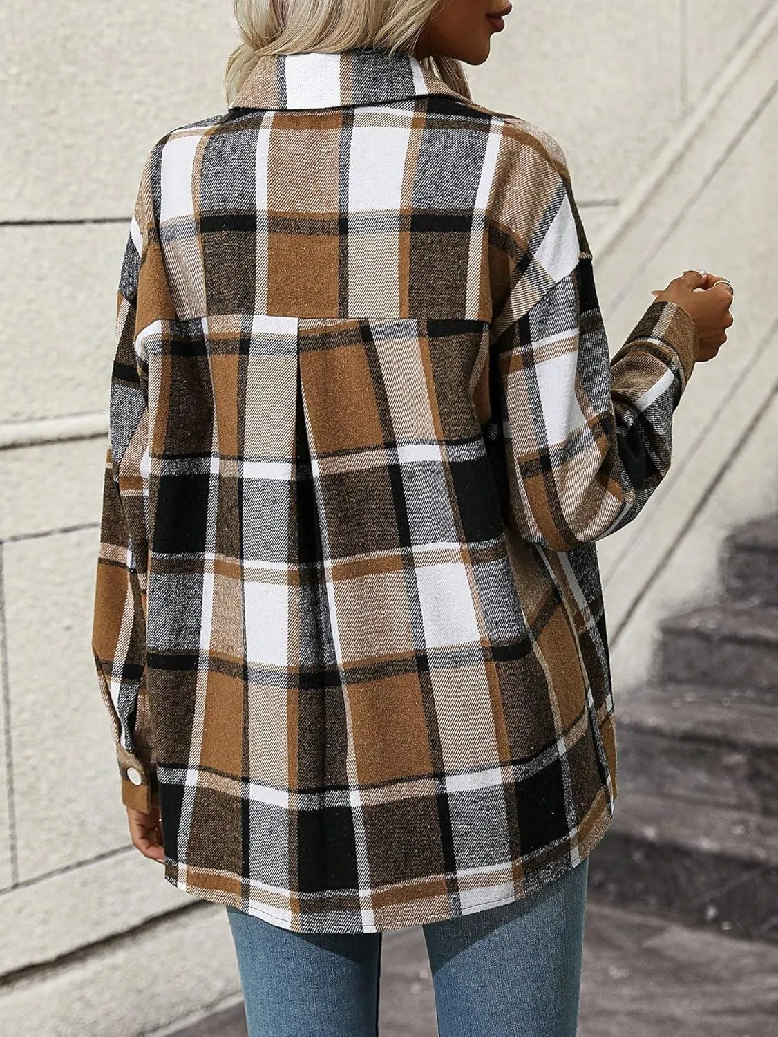 MakeMeChic Women's Plaid Shirts Oversized Flannels Shacket Jacket