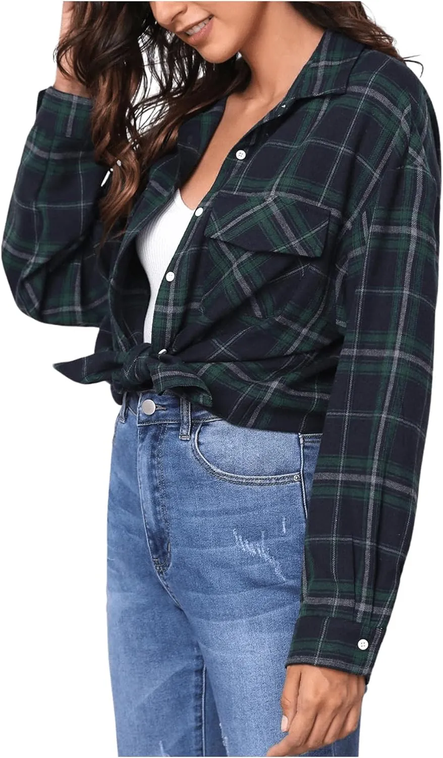 MakeMeChic Women's Plaid Shirts Oversized Flannels Shacket Jacket