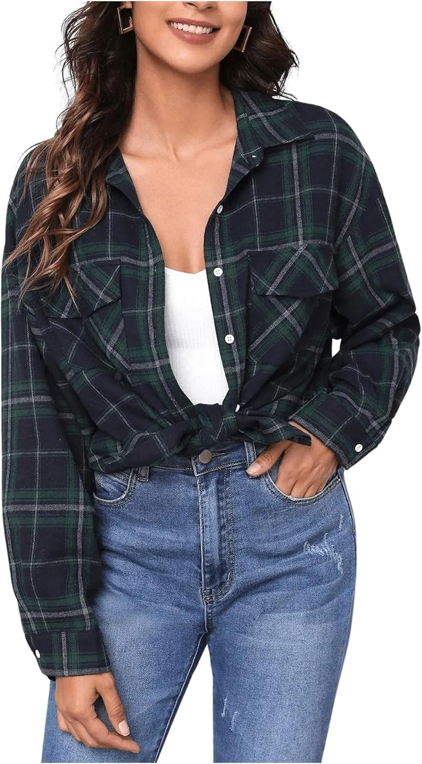 MakeMeChic Women's Plaid Shirts Oversized Flannels Shacket Jacket