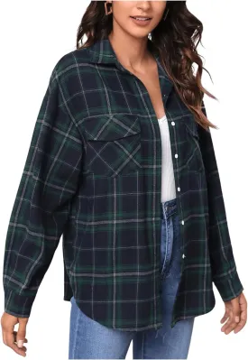 MakeMeChic Women's Plaid Shirts Oversized Flannels Shacket Jacket