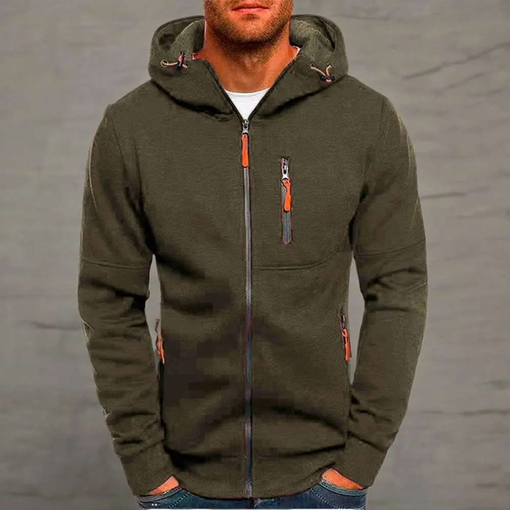 Men Hoodies Casual Hoodies for Men with Zip Pockets Full Zip Long Sleeve Sweatshirt Sports Hooded Jacket