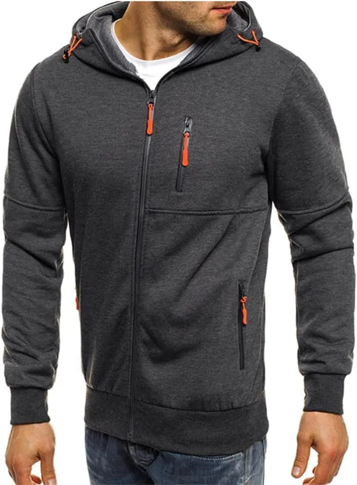 Men Hoodies Casual Hoodies for Men with Zip Pockets Full Zip Long Sleeve Sweatshirt Sports Hooded Jacket