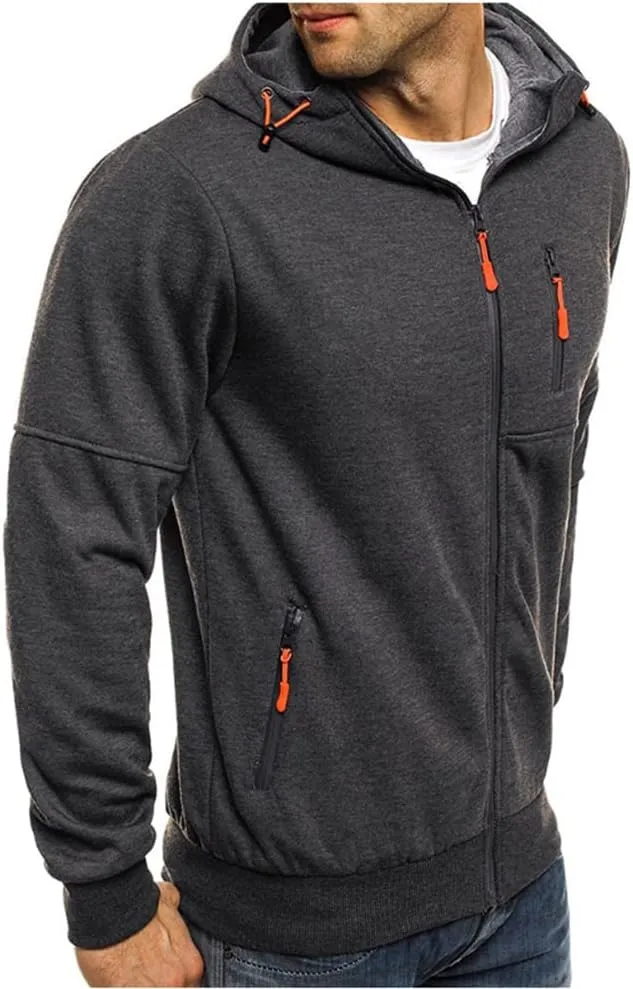 Men Hoodies Casual Hoodies for Men with Zip Pockets Full Zip Long Sleeve Sweatshirt Sports Hooded Jacket