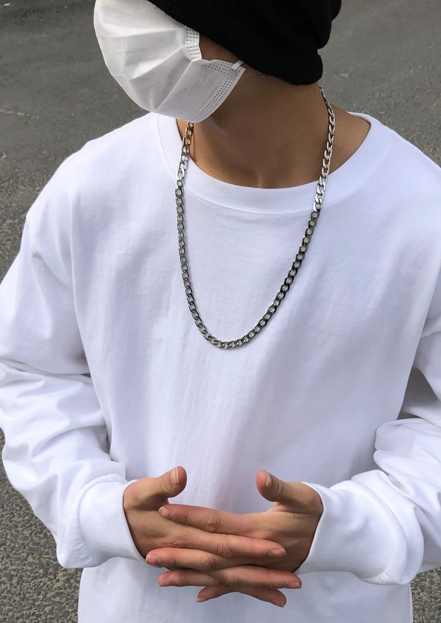 Men Loose Long-Sleeve Essential Extended Henley Tshirt -BB494